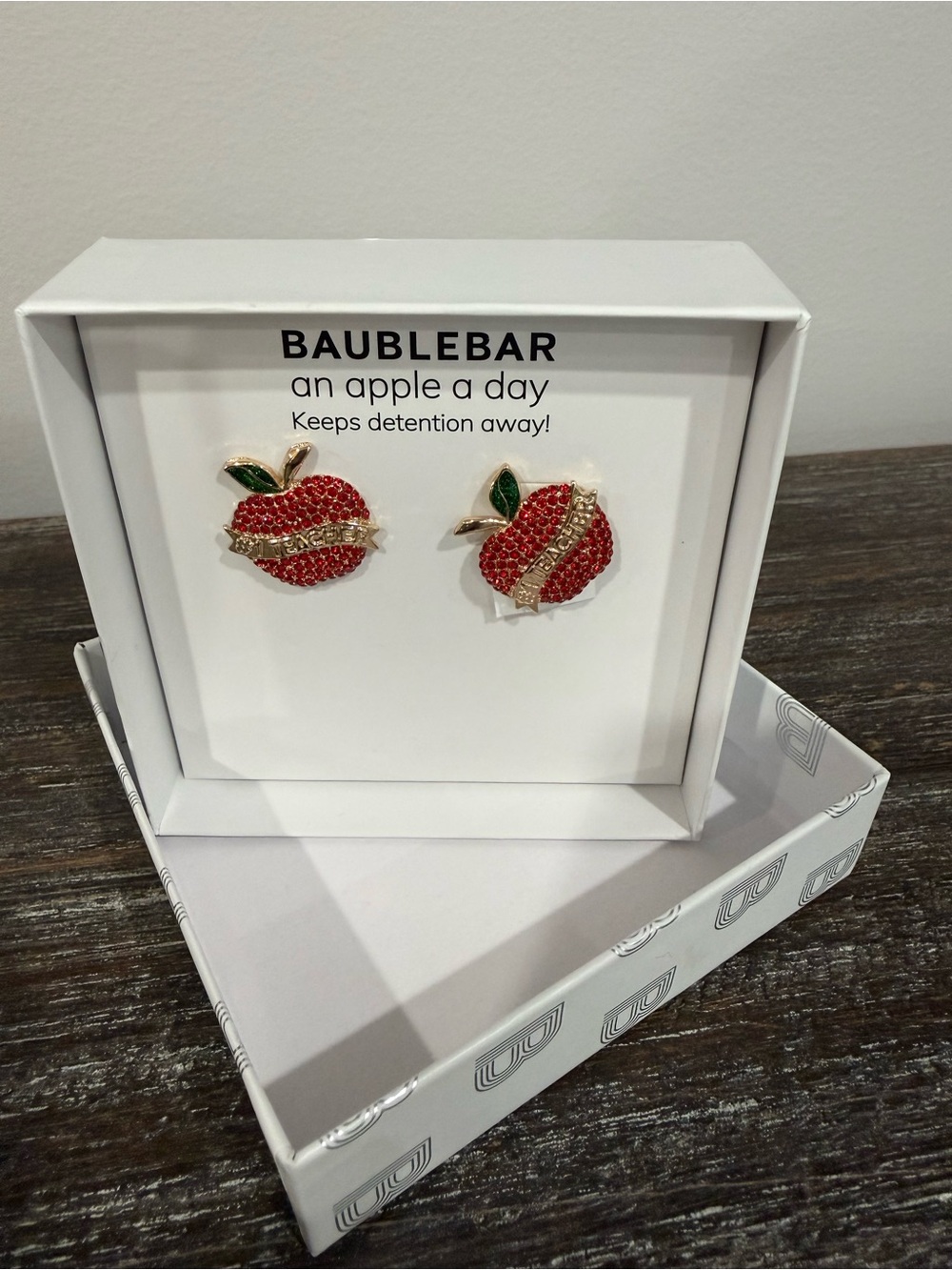 BaubleBar #1 Teacher Apple Pavé Rhinestone Stud Earrings NIB